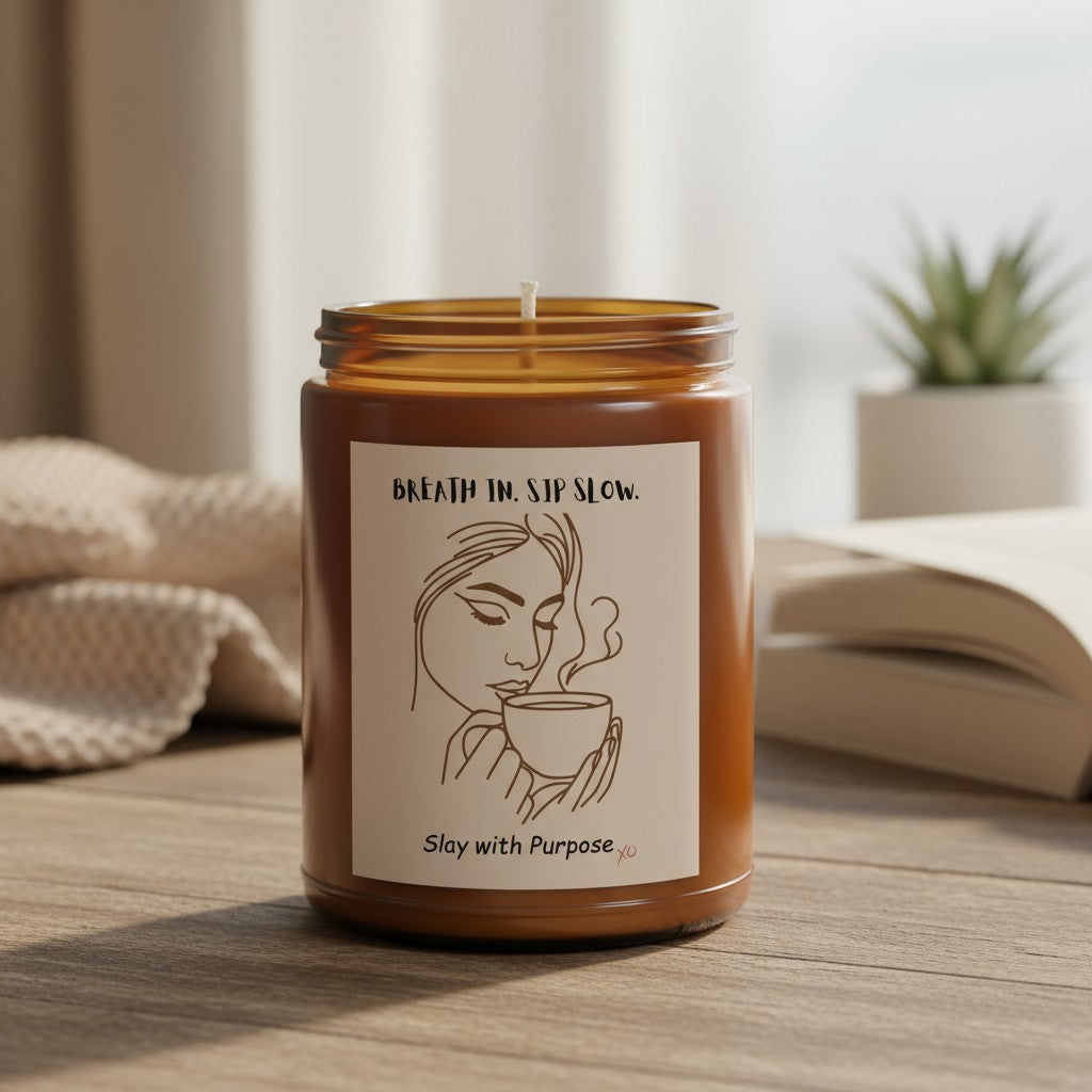 Breath In. Sip Slow. Slay with Purpose. - Scented Soy Candle